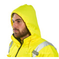 Mens Contrast Hooded Hi-Vis Windproof Rain Coat Work Waterproof Jacket with Reflective Tapes and Pockets Safety